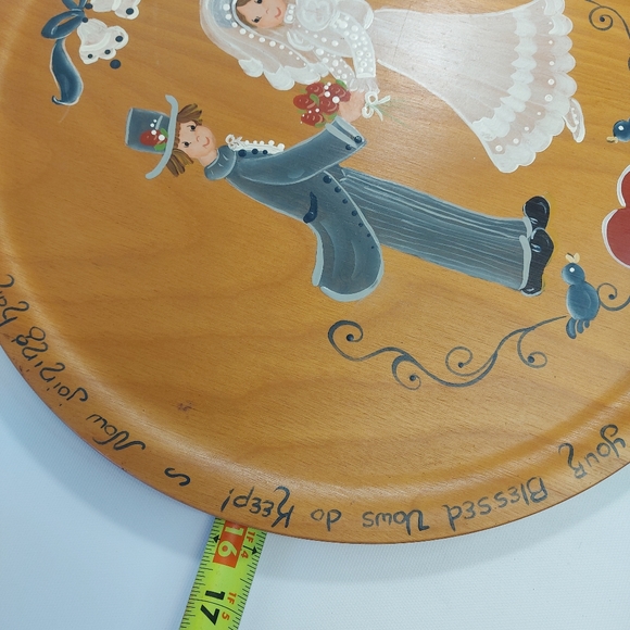 Vintage Vallentyne Folk Art W&W Marriage Newlyweds Hand Painted Wood Tray - Picture 7 of 7